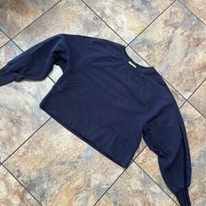 FLX crewneck crop, shoulder zipper sweatshirt type top, Navy, women's size XS